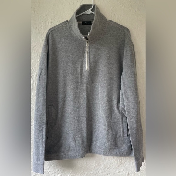 Theory Mens Mock Neck Quarter Zip Pullover Sweatshirt Cotton Blend XL Gray - Picture 1 of 8